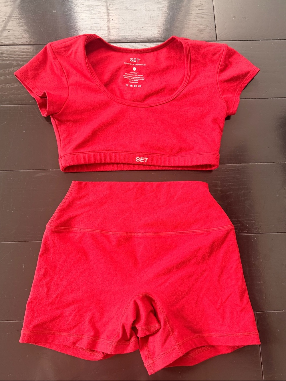 Setactive Red Activewear Crop Top & High-Waist Shorts Set